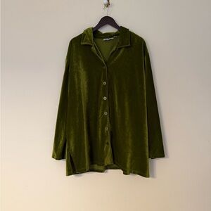 Vintage Olive Green Velvet Button-Up Shacket
